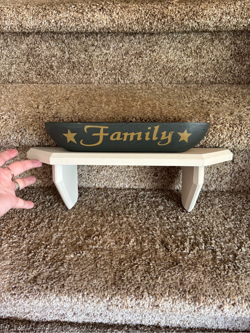 Decorative "Family" Wooden Wall Shelf with Accent Bowl - Black & Gold